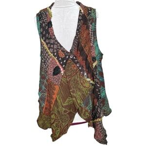 Anu by Narural Women’s Embroidered Asymmetrical Wool Vest. Size Medium